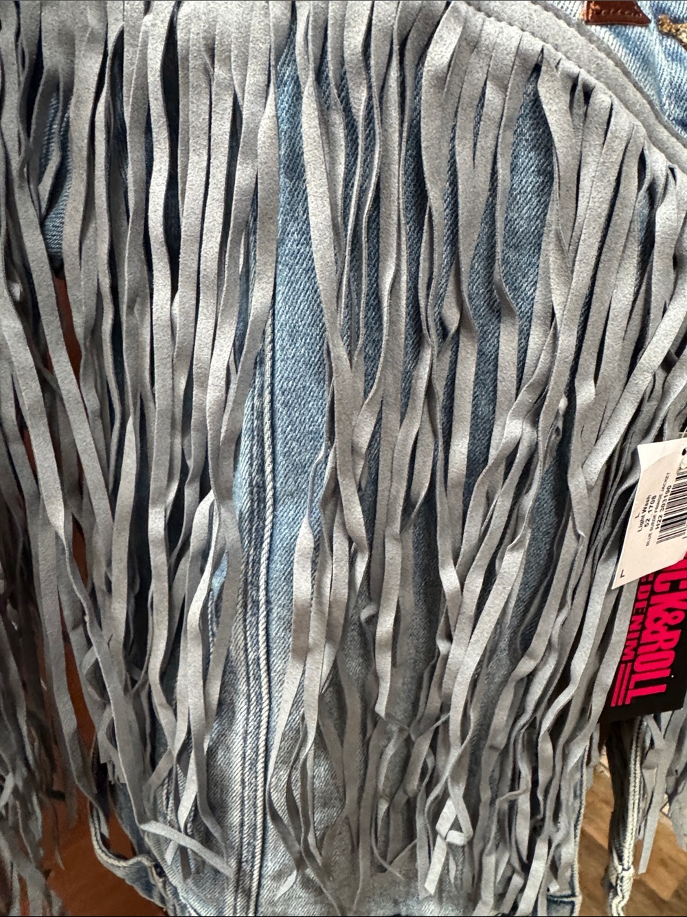 Women’s Fringe Denim Jacket - Light Blue Rock and Roll Denim - Picture 4 of 12
